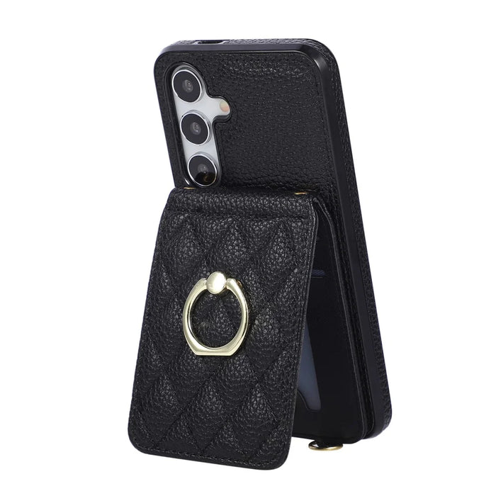 For Samsung Galaxy A57 5G Case Vertical Flip PU Leather TPU PC Phone Cover with Ring Holder and Shoulder Strap - Black - 4