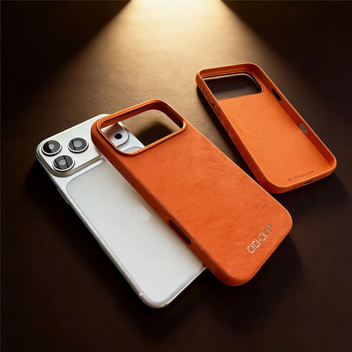 CICI-CITY For iPhone 17 Pro Magnetic Phone Case Velvet Texture IMD PC PU Back Cover - Orange - 2