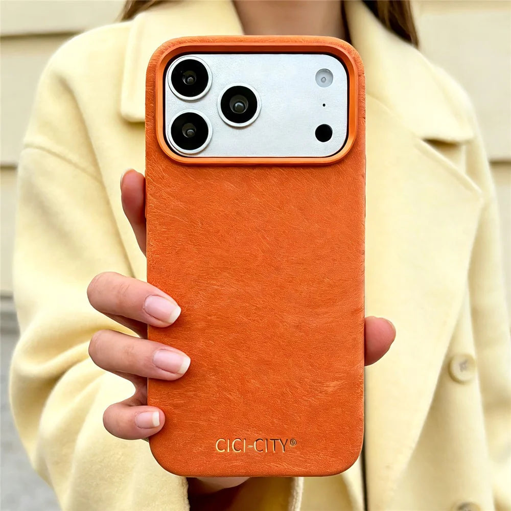 CICI-CITY For iPhone 17 Pro Magnetic Phone Case Velvet Texture IMD PC PU Back Cover - Orange - 3