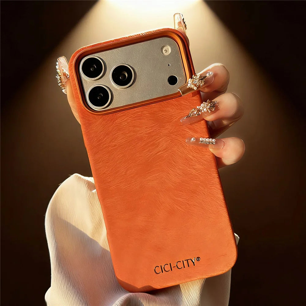 CICI-CITY For iPhone 17 Pro Magnetic Phone Case Velvet Texture IMD PC PU Back Cover - Orange - 4