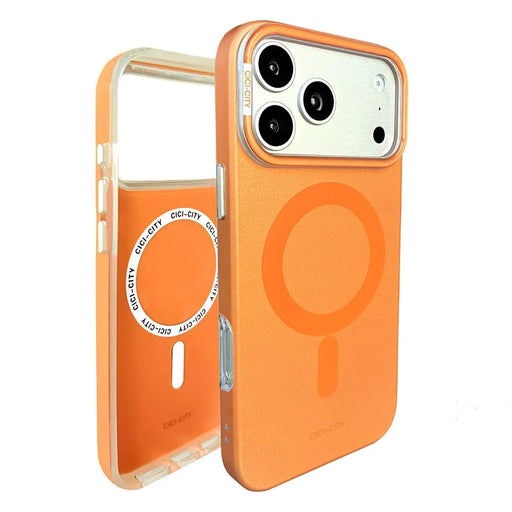 CICI-CITY For iPhone 17 Pro Magnetic Phone Case with Detachable Metal Camera Frame PC Hard Cover - Orange - 1