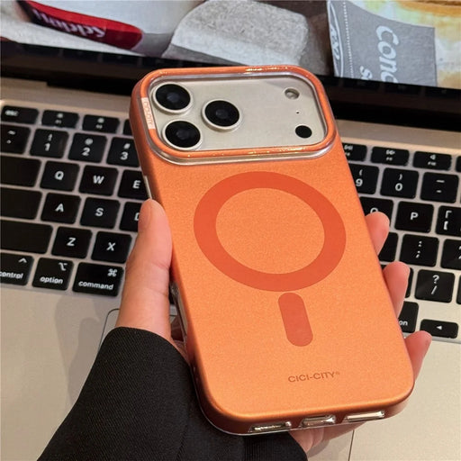 CICI-CITY For iPhone 17 Pro Max Magnetic Phone Case with Detachable Metal Camera Frame PC Hard Cover - Orange - 2