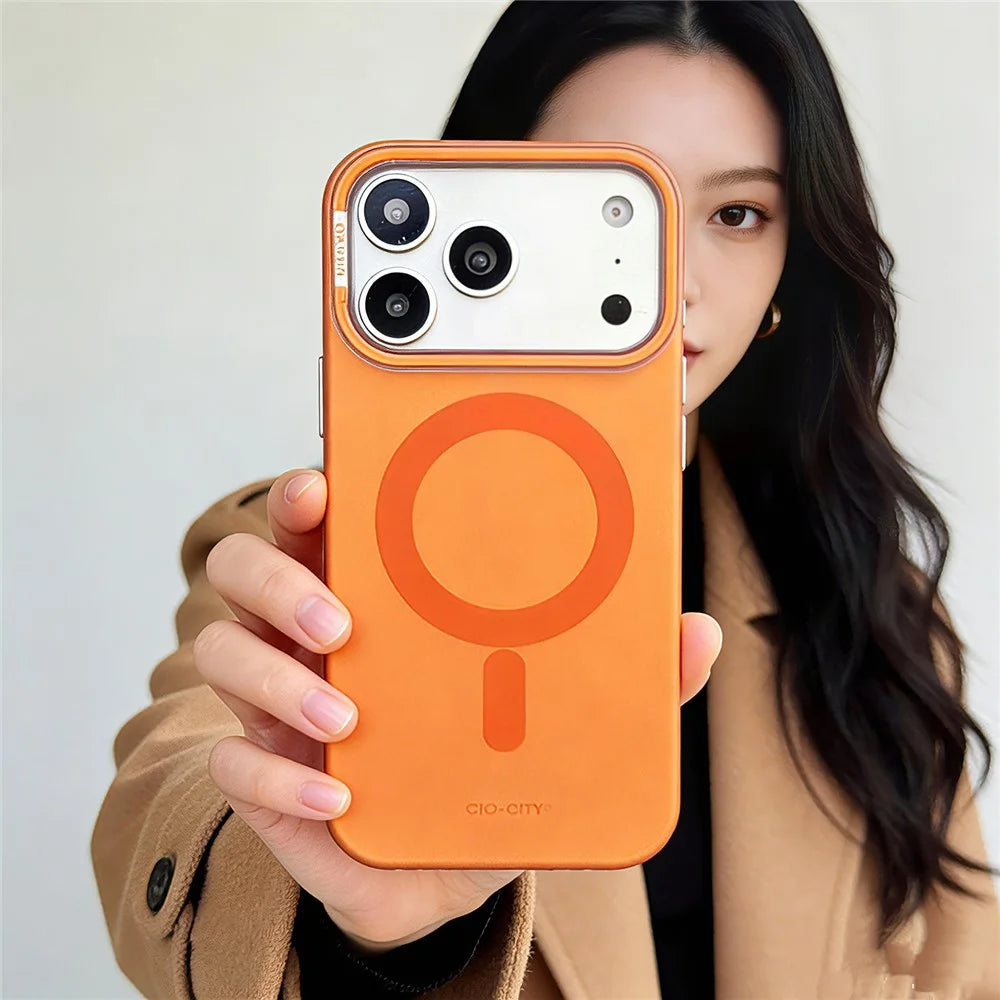 CICI-CITY For iPhone 17 Pro Max Magnetic Phone Case with Detachable Metal Camera Frame PC Hard Cover - Orange - 3