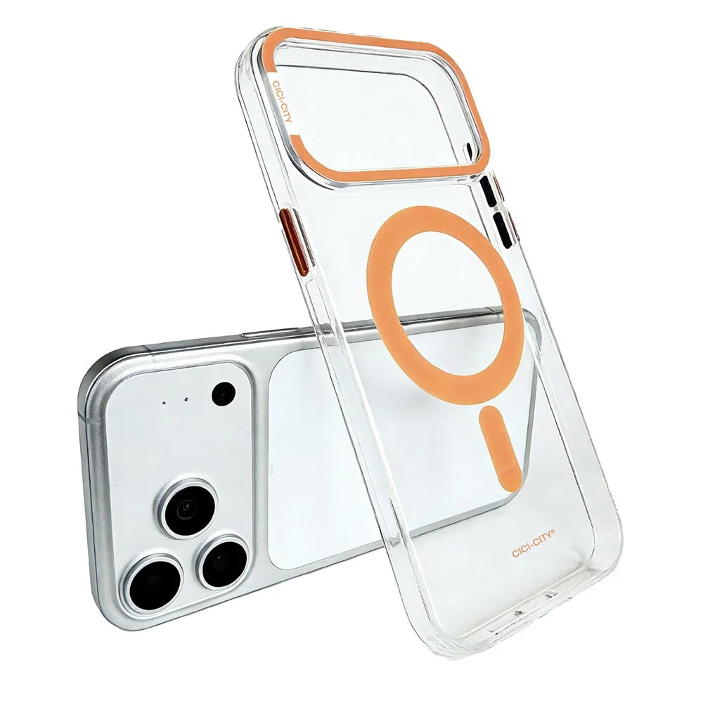 CICI-CITY For iPhone 17 Pro Magnetic Clear Case IMD Hard PC Phone Back Cover Compatible with MagSafe - Orange - 1