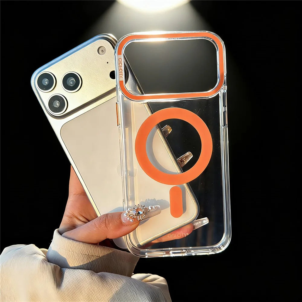 CICI-CITY For iPhone 17 Pro Magnetic Clear Case IMD Hard PC Phone Back Cover Compatible with MagSafe - Orange - 2