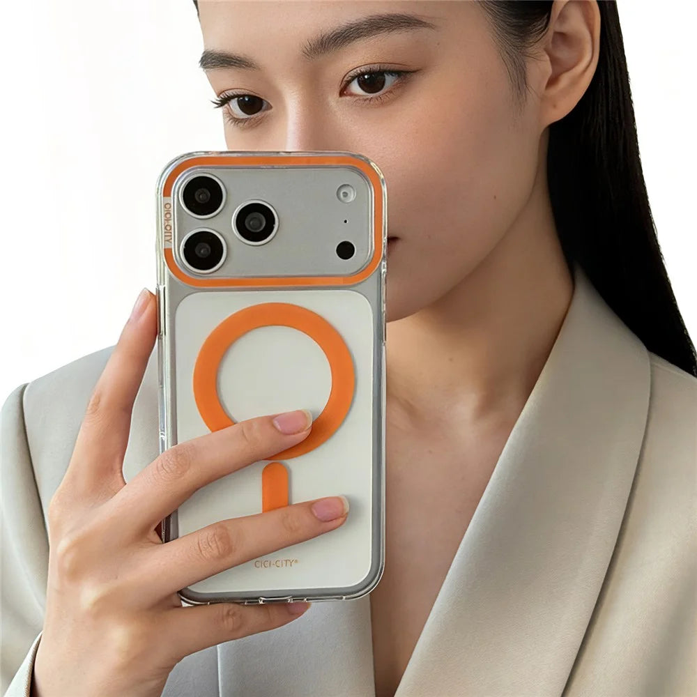 CICI-CITY For iPhone 17 Pro Max Magnetic Clear Case IMD Hard PC Phone Back Cover Compatible with MagSafe - Orange - 3