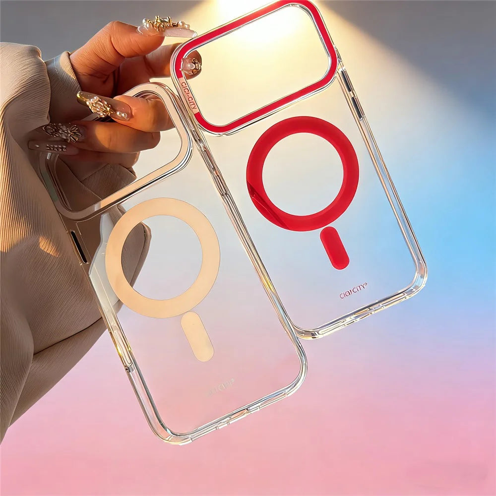 CICI-CITY For iPhone 17 Pro Max Magnetic Clear Case IMD Hard PC Phone Back Cover Compatible with MagSafe - Orange - 4
