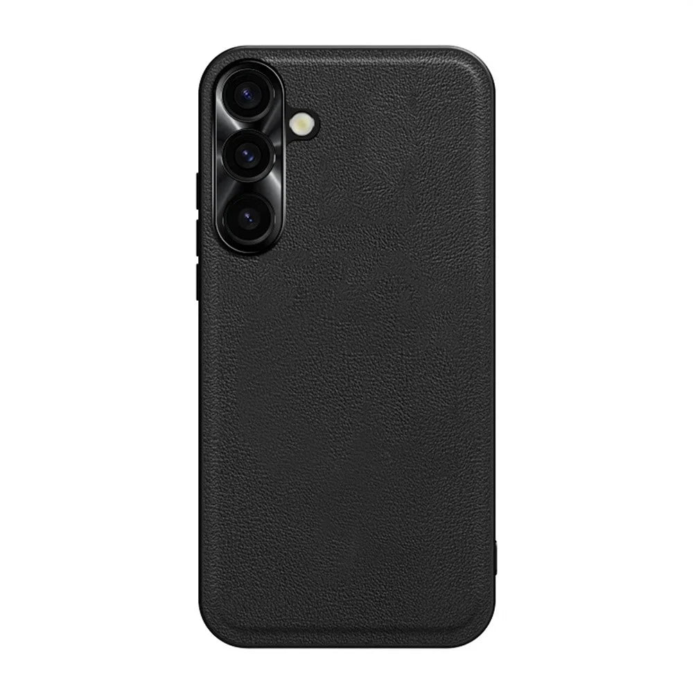 For Samsung Galaxy S26 Case PU + TPU + PC Phone Back Cover with Metal Lens Frame - Black - 1