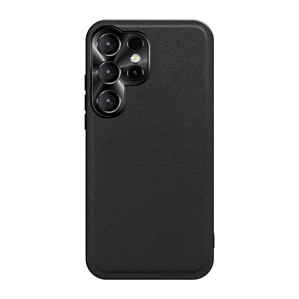 For Samsung Galaxy S26 Ultra Case PU + TPU + PC Phone Back Cover with Metal Lens Frame - Black - 1