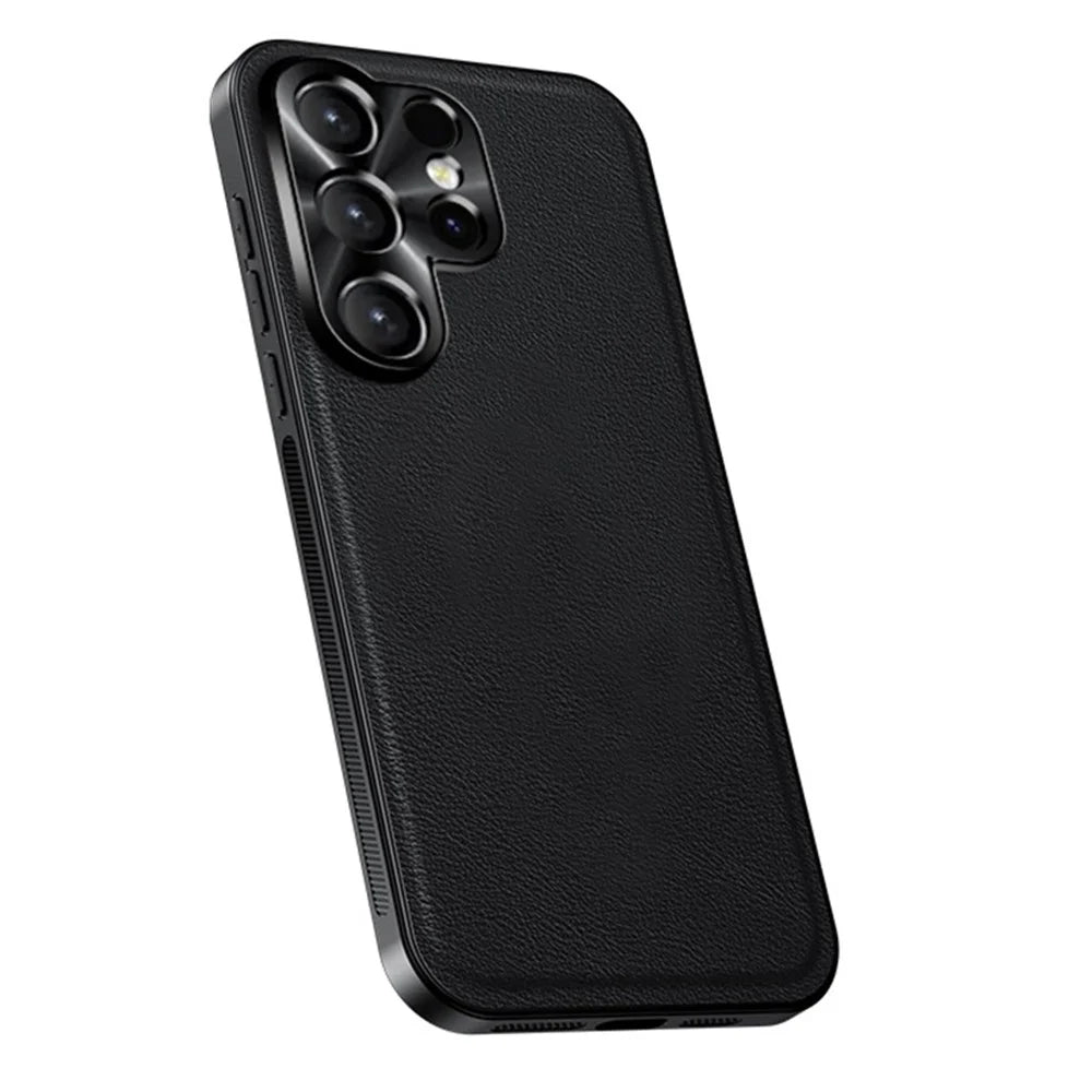 For Samsung Galaxy S26 Ultra Case PU + TPU + PC Phone Back Cover with Metal Lens Frame - Black - 2