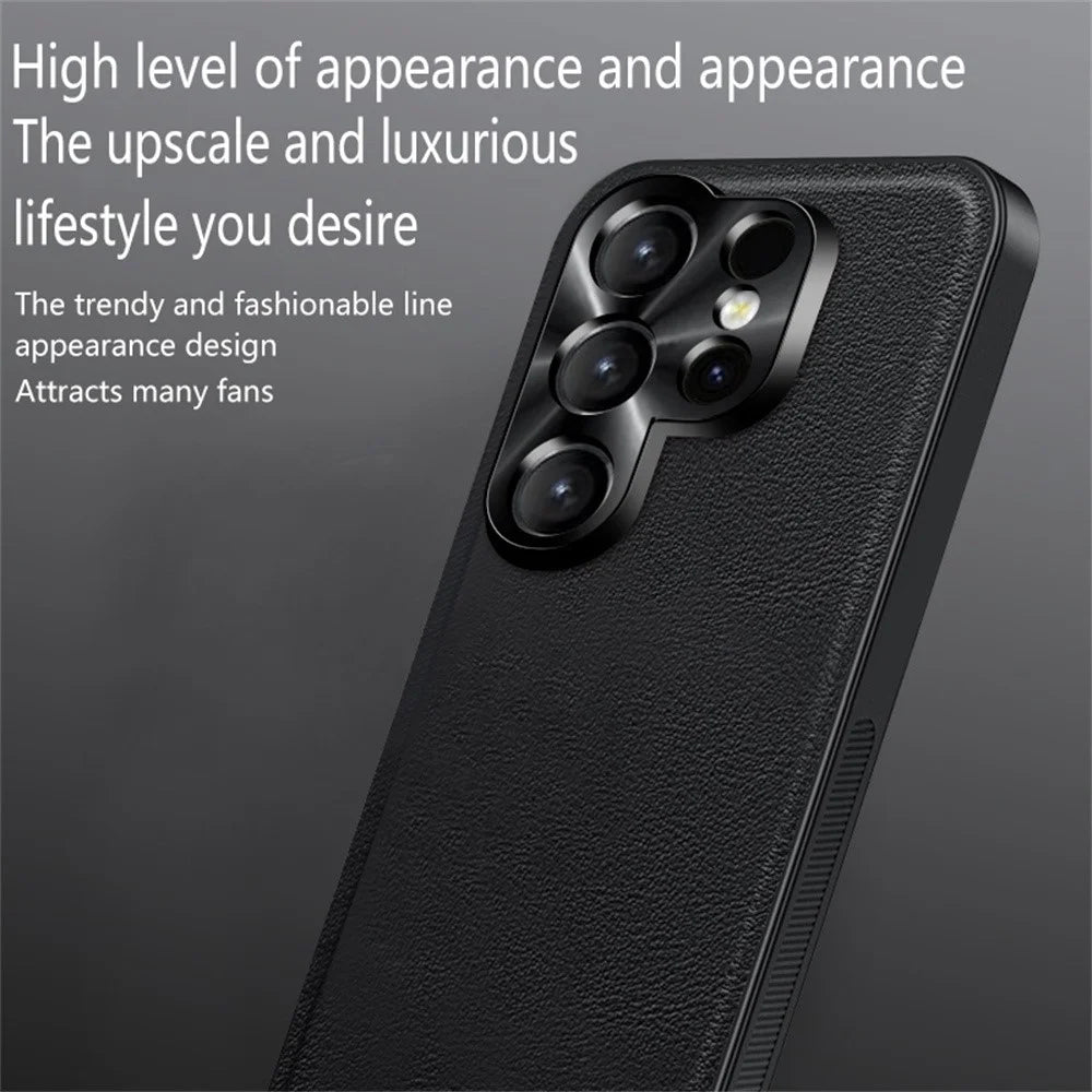 For Samsung Galaxy S26 Ultra Case PU + TPU + PC Phone Back Cover with Metal Lens Frame - Black - 4