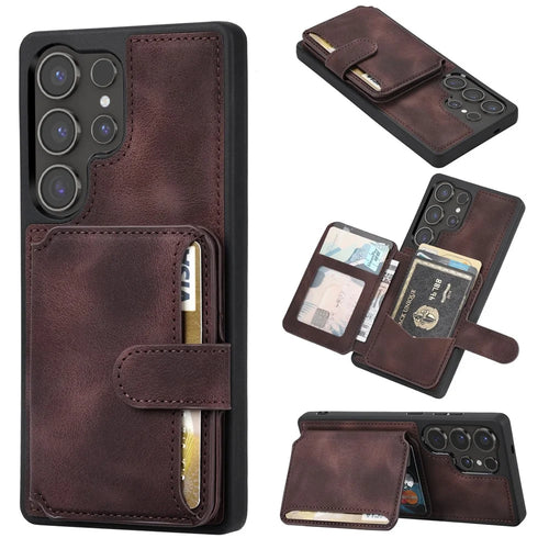 For Samsung Galaxy S26 Ultra Case Wallet Card Slot TPU + PU Leather Back Phone Cover - Coffee - 1