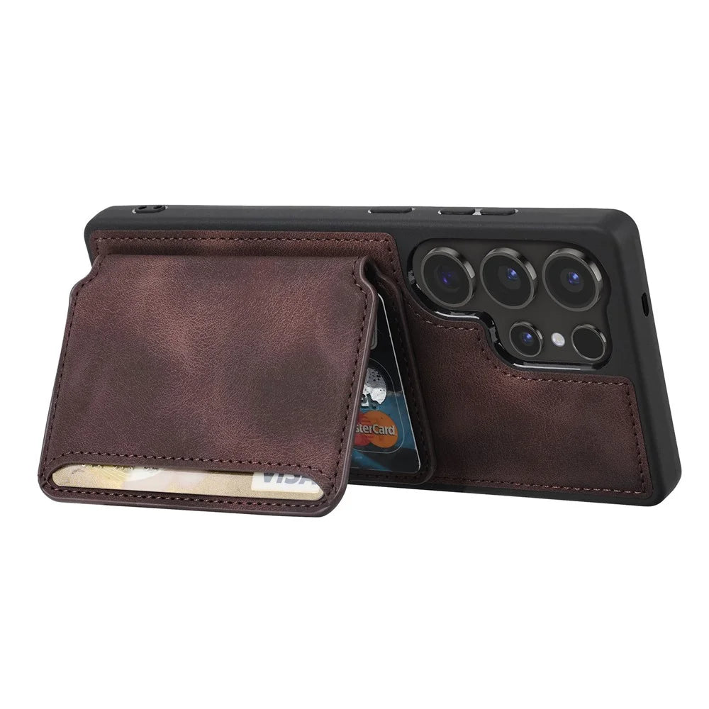 For Samsung Galaxy S26 Ultra Case Wallet Card Slot TPU + PU Leather Back Phone Cover - Coffee - 2