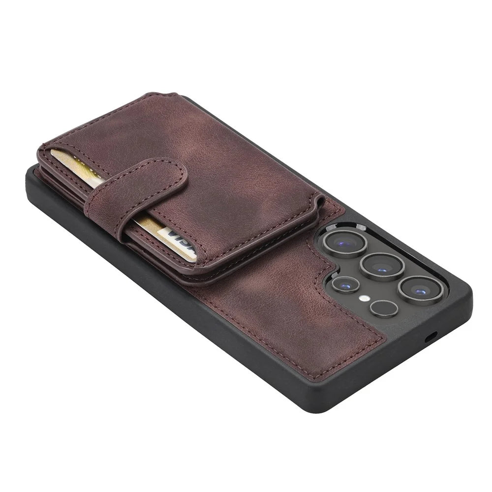 For Samsung Galaxy S26 Ultra Case Wallet Card Slot TPU + PU Leather Back Phone Cover - Coffee - 4