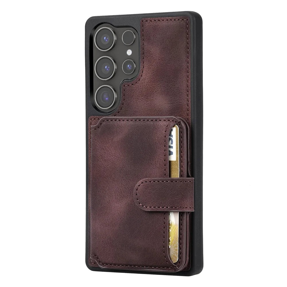 For Samsung Galaxy S26 Ultra Case Wallet Card Slot TPU + PU Leather Back Phone Cover - Coffee - 5