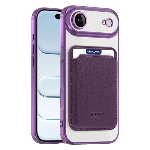 For iPhone Air Case with Detachable Card Holder Compatible with MagSafe Electroplated TPU + PC Phone Cover Built-in Lens Film - Purple - 1