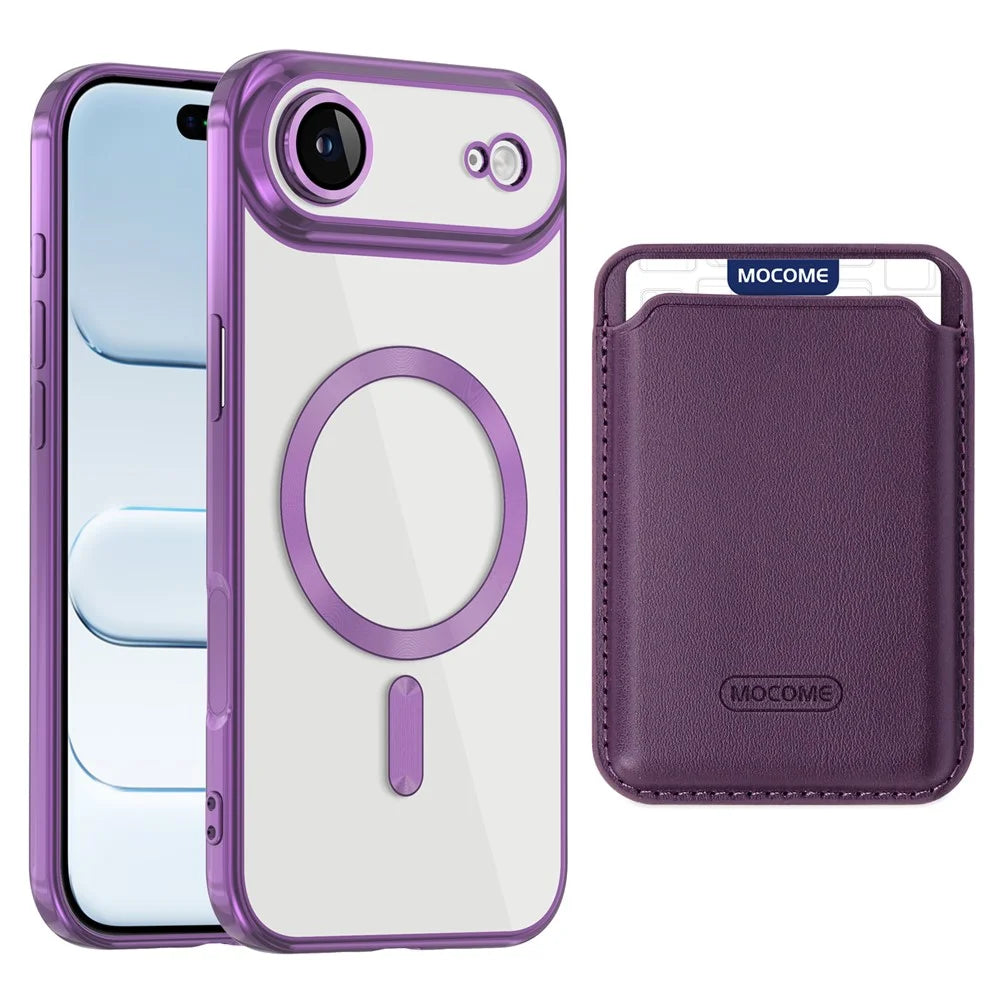 For iPhone Air Case with Detachable Card Holder Compatible with MagSafe Electroplated TPU + PC Phone Cover Built-in Lens Film - Purple - 2