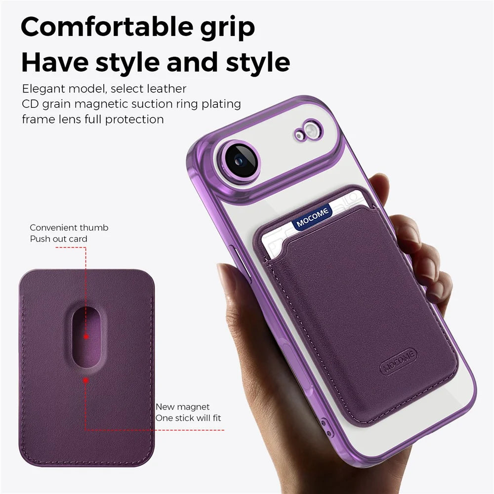 For iPhone Air Case with Detachable Card Holder Compatible with MagSafe Electroplated TPU + PC Phone Cover Built-in Lens Film - Purple - 3