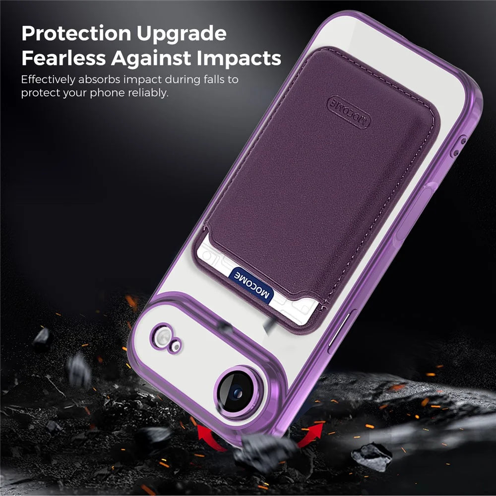 For iPhone Air Case with Detachable Card Holder Compatible with MagSafe Electroplated TPU + PC Phone Cover Built-in Lens Film - Purple - 4