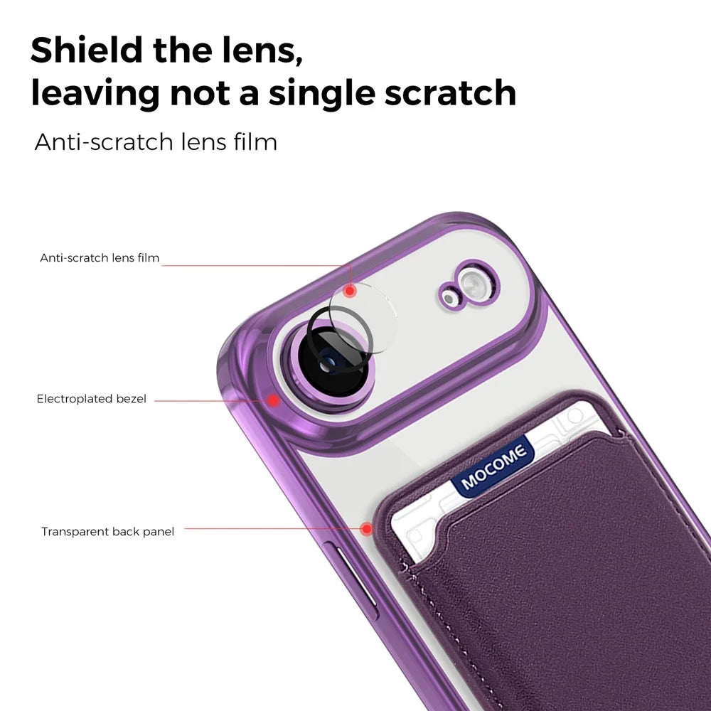 For iPhone Air Case with Detachable Card Holder Compatible with MagSafe Electroplated TPU + PC Phone Cover Built-in Lens Film - Purple - 5