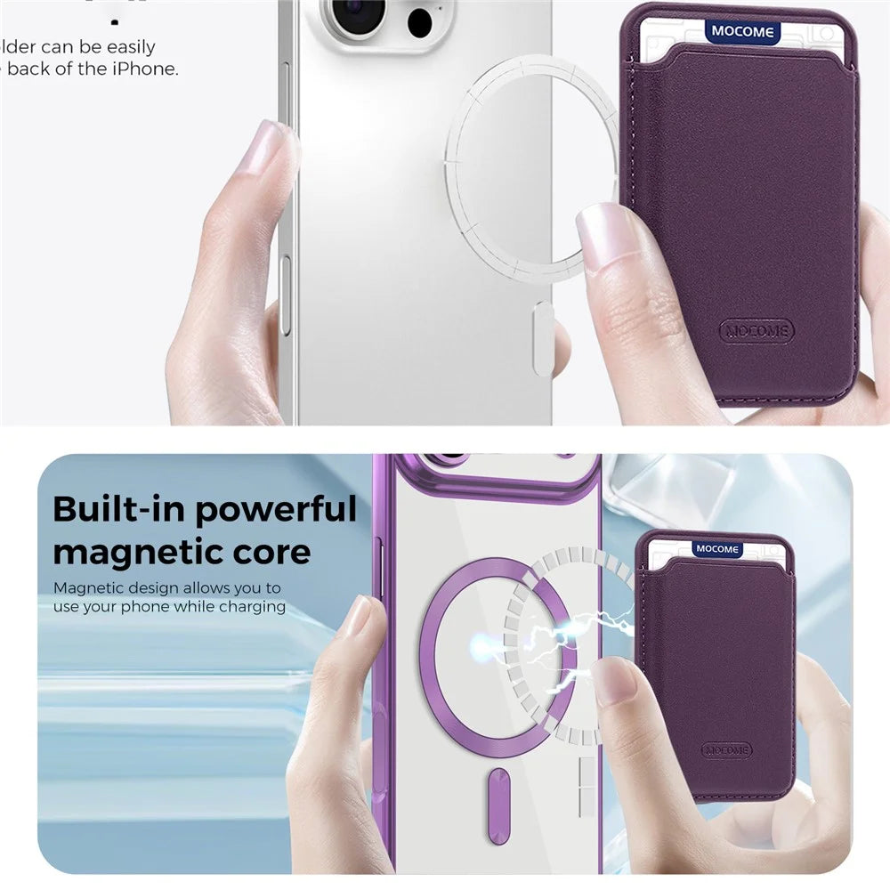 For iPhone Air Case with Detachable Card Holder Compatible with MagSafe Electroplated TPU + PC Phone Cover Built-in Lens Film - Purple - 7