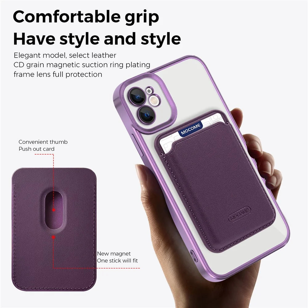 For iPhone 11 Magnetic Phone Case TPU + PC Mobile Cover with Card Bag - Purple - 3