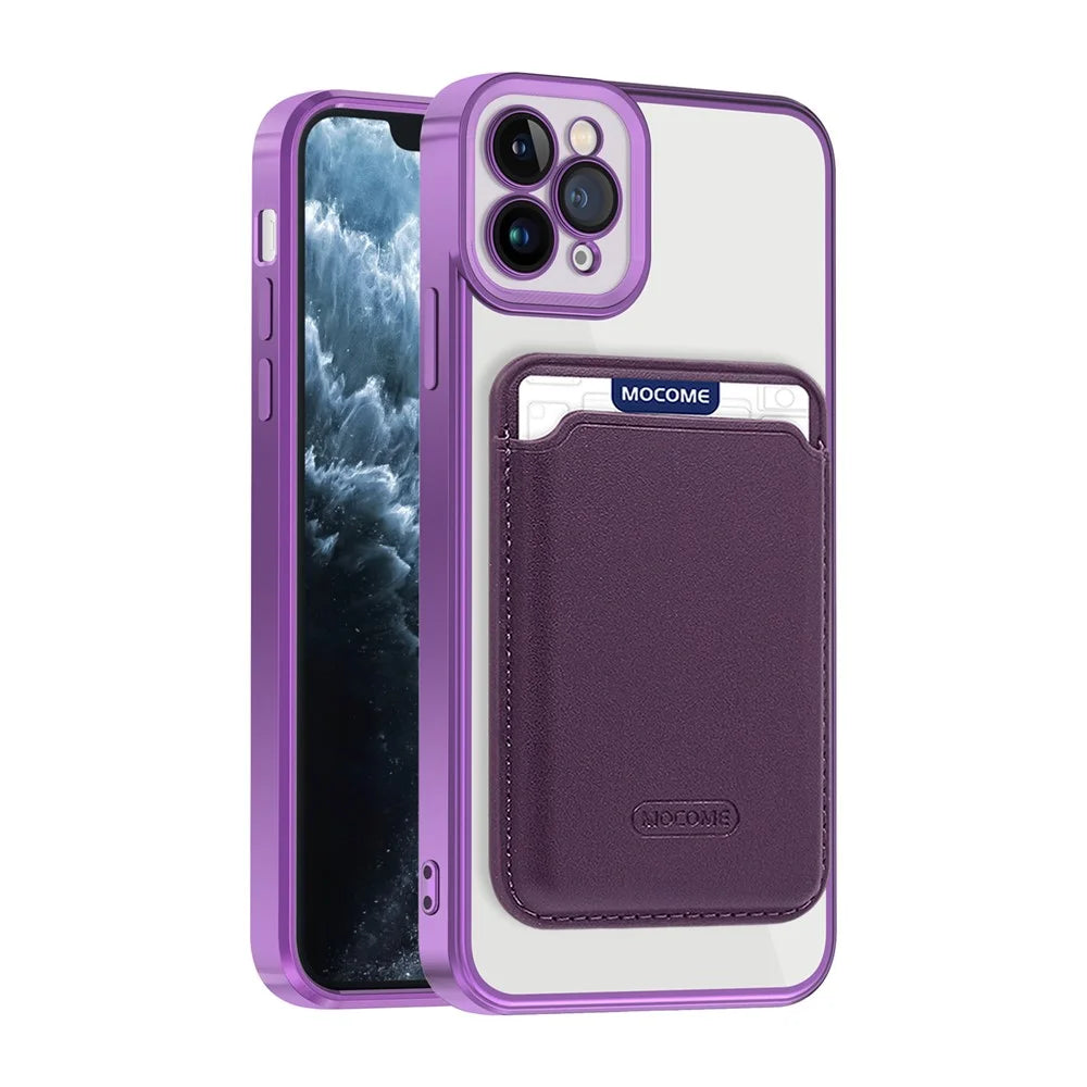 For iPhone 11 Pro Max Magnetic Phone Case TPU + PC Mobile Cover with Card Bag - Purple - 1