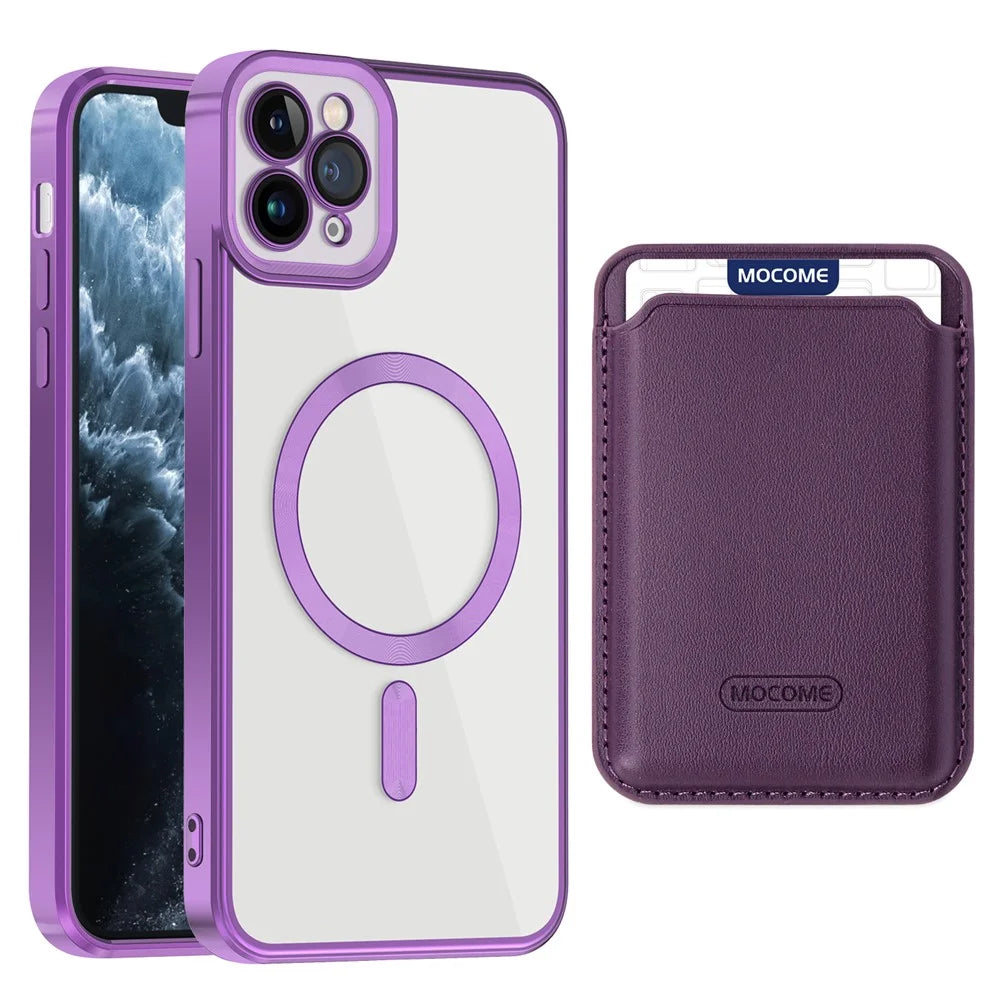 For iPhone 11 Pro Max Magnetic Phone Case TPU + PC Mobile Cover with Card Bag - Purple - 2