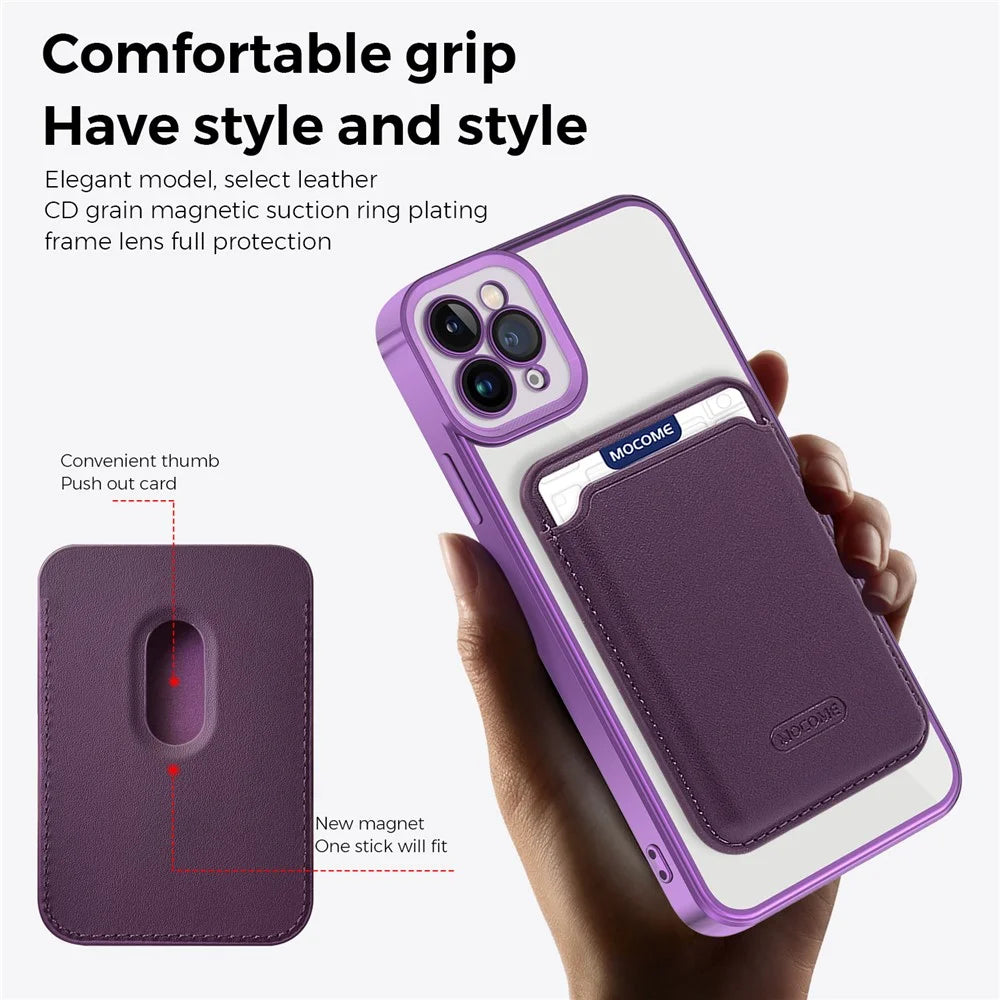 For iPhone 11 Pro Max Magnetic Phone Case TPU + PC Mobile Cover with Card Bag - Purple - 3