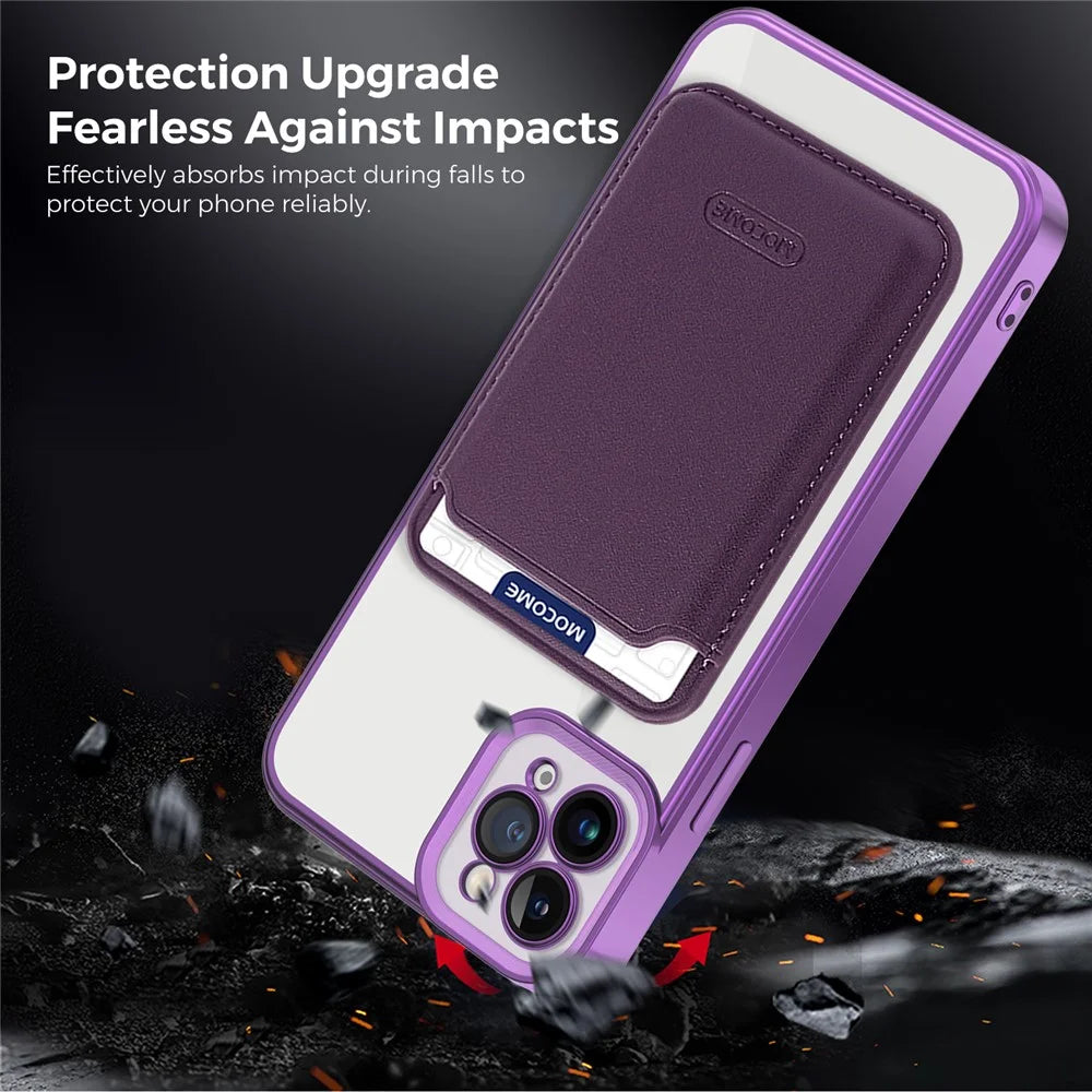 For iPhone 11 Pro Max Magnetic Phone Case TPU + PC Mobile Cover with Card Bag - Purple - 4