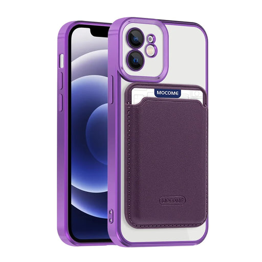 For iPhone 12 Case Compatible with MagSafe TPU + PC Mobile Cover with Card Bag - Purple - 1