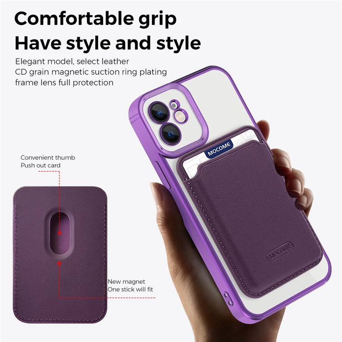 For iPhone 12 Case Compatible with MagSafe TPU + PC Mobile Cover with Card Bag - Purple - 3