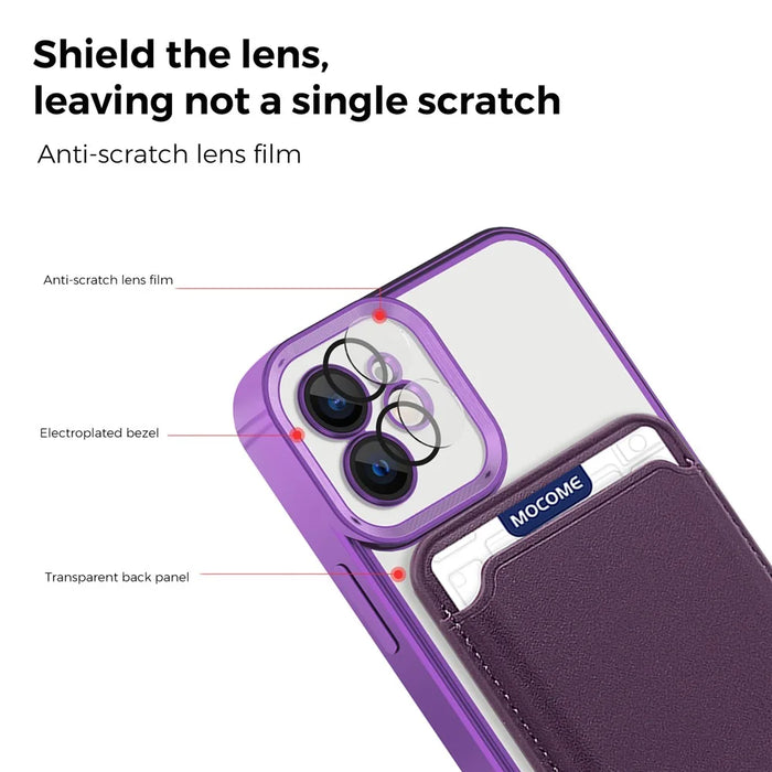 For iPhone 12 Case Compatible with MagSafe TPU + PC Mobile Cover with Card Bag - Purple - 5