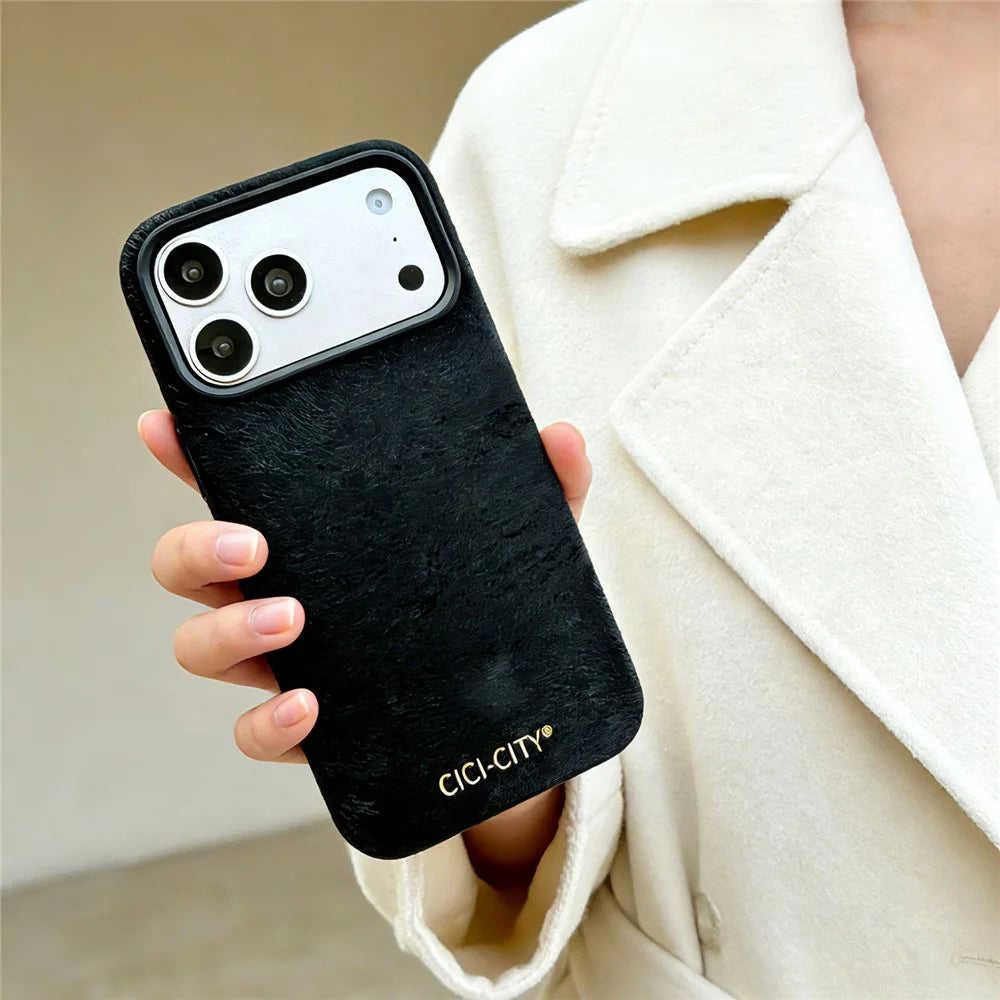 CICI-CITY For iPhone 17 Pro Max Magnetic Phone Case Velvet Texture IMD PC PU Back Cover - Black - 2