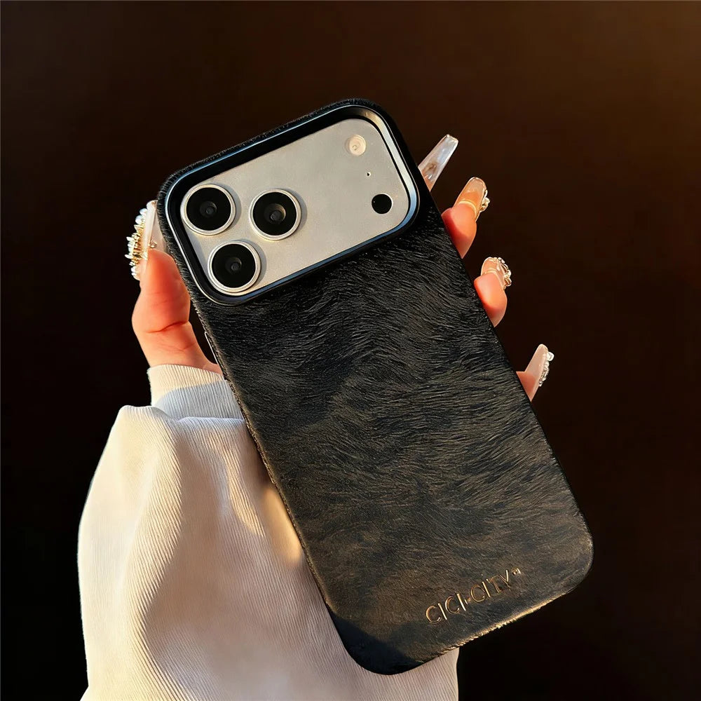CICI-CITY For iPhone 17 Pro Max Magnetic Phone Case Velvet Texture IMD PC PU Back Cover - Black - 3