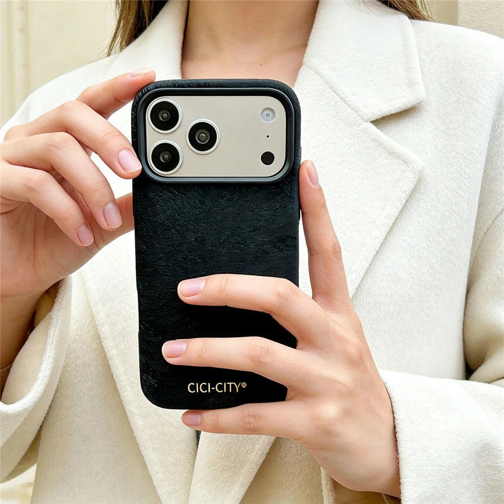 CICI-CITY For iPhone 17 Pro Max Magnetic Phone Case Velvet Texture IMD PC PU Back Cover - Black - 4