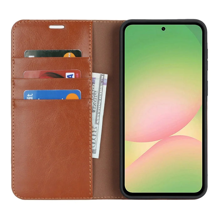 For Samsung Galaxy A57 5G Case Crazy Horse Texture Split Leather Wallet Phone Cover - Light Brown - 2