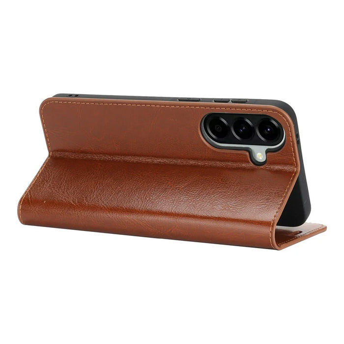 For Samsung Galaxy A57 5G Case Crazy Horse Texture Split Leather Wallet Phone Cover - Light Brown - 3