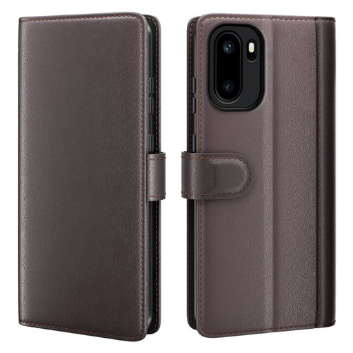 AMORUS For OnePlus Ace 6 5G Stand Cases Calf Texture Genuine Split Leather Wallet Phone Cover - Brown - 1