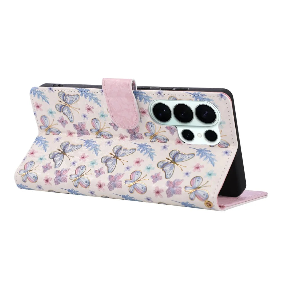 For Samsung Galaxy S26 Ultra Case RFID Blocking Flower Leather Phone Cover - Butterfly Flower - 4