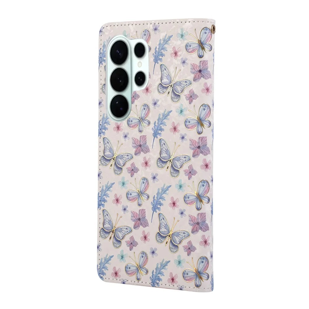 For Samsung Galaxy S26 Ultra Case RFID Blocking Flower Leather Phone Cover - Butterfly Flower - 6