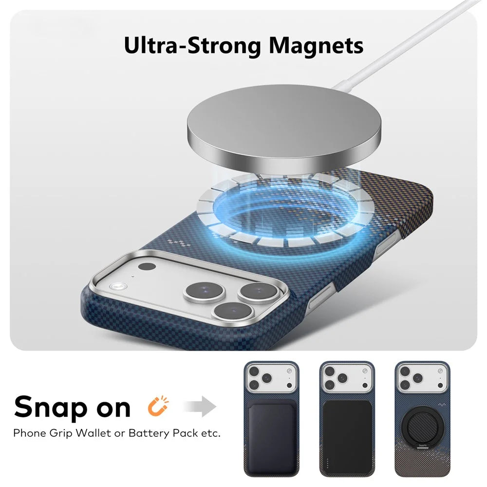 SOOPII For iPhone 17 Pro Case Compatible with MagSafe Seagull Sea Pattern Aramid Fiber Carbon Fiber Phone Cover - Dark Blue - 2
