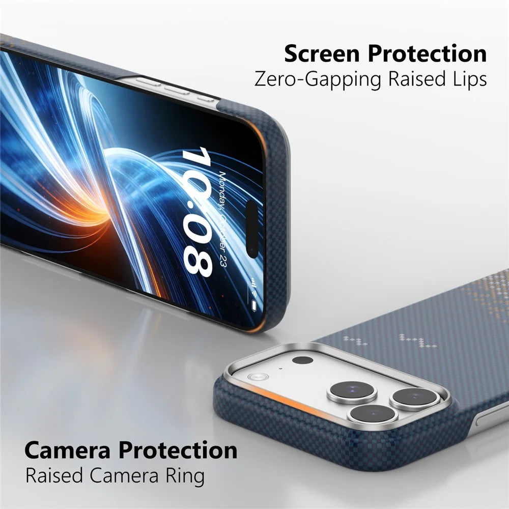 SOOPII For iPhone 17 Pro Max Case Compatible with MagSafe Seagull Sea Pattern Aramid Fiber Carbon Fiber Phone Cover - Dark Blue - 3