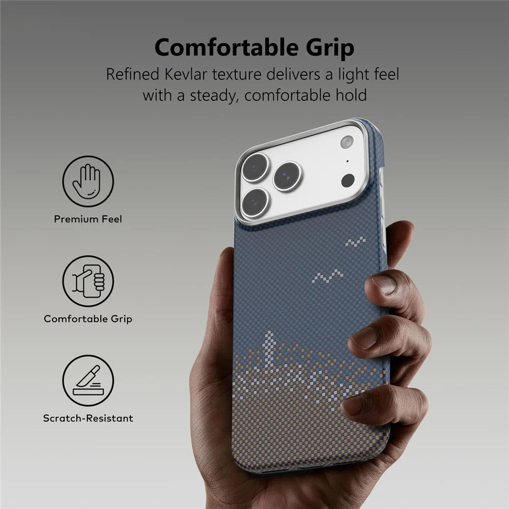 SOOPII For iPhone 17 Pro Max Case Compatible with MagSafe Seagull Sea Pattern Aramid Fiber Carbon Fiber Phone Cover - Dark Blue - 4