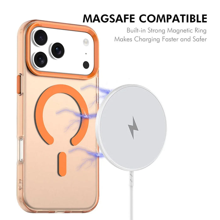 ENKAY HAT PRINCE For iPhone 17 Pro Magnetic Case PC Clear Phone Cover with 9H Screen Protector + Aluminium Alloy Camera Lens Protector Compatible with MagSafe - Orange - 3