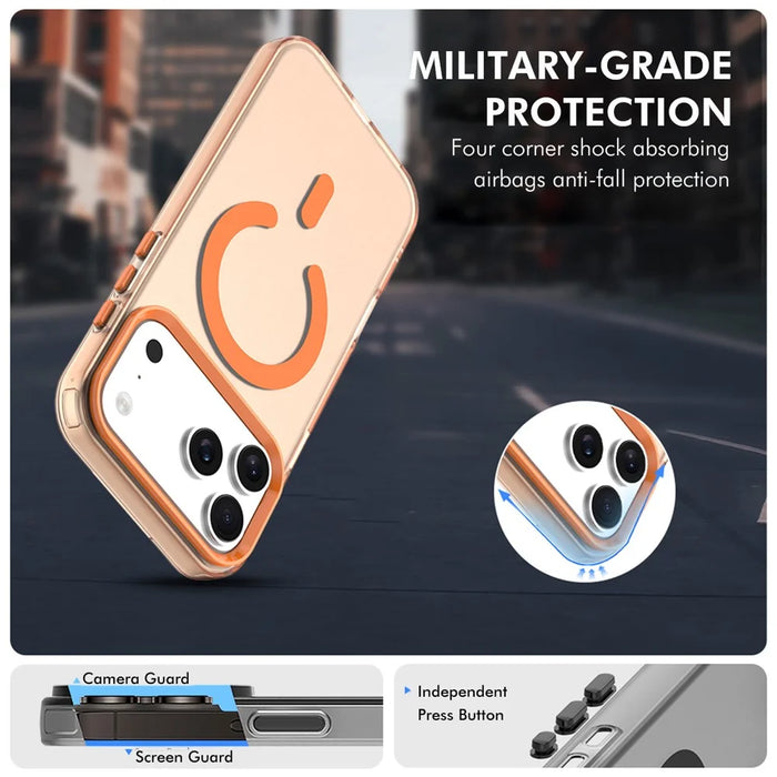 ENKAY HAT PRINCE For iPhone 17 Pro Magnetic Case PC Clear Phone Cover with 9H Screen Protector + Aluminium Alloy Camera Lens Protector Compatible with MagSafe - Orange - 5