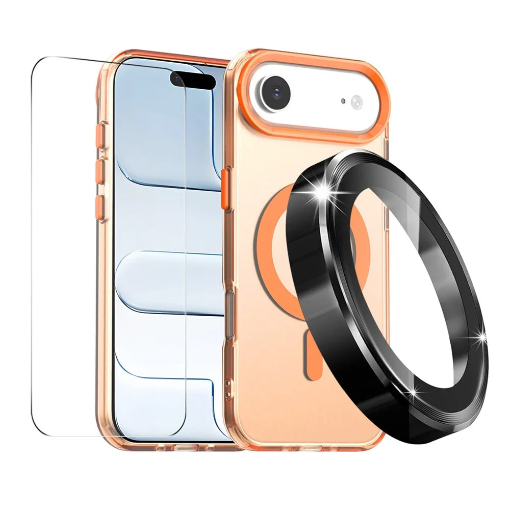 ENKAY HAT PRINCE For iPhone Air Magnetic Case PC Clear Phone Cover with 9H Screen Protector + Aluminium Alloy Camera Lens Protector Compatible with MagSafe - Orange - 1