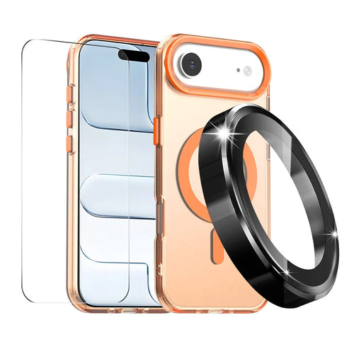 ENKAY HAT PRINCE For iPhone Air Magnetic Case PC Clear Phone Cover with 9H Screen Protector + Aluminium Alloy Camera Lens Protector Compatible with MagSafe - Orange - 1