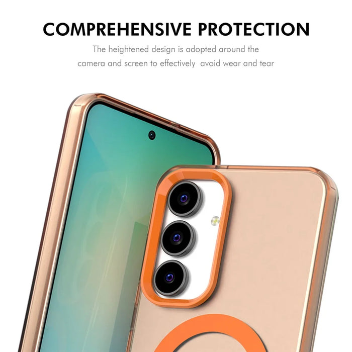ENKAY HAT PRINCE Magnetic Case For Samsung Galaxy S25+  /  S24+ PC Clear Phone Cover with 0.18mm High Aluminium-silicon Glass Film + Aluminium Alloy Camera Lens Protector - Orange - 4
