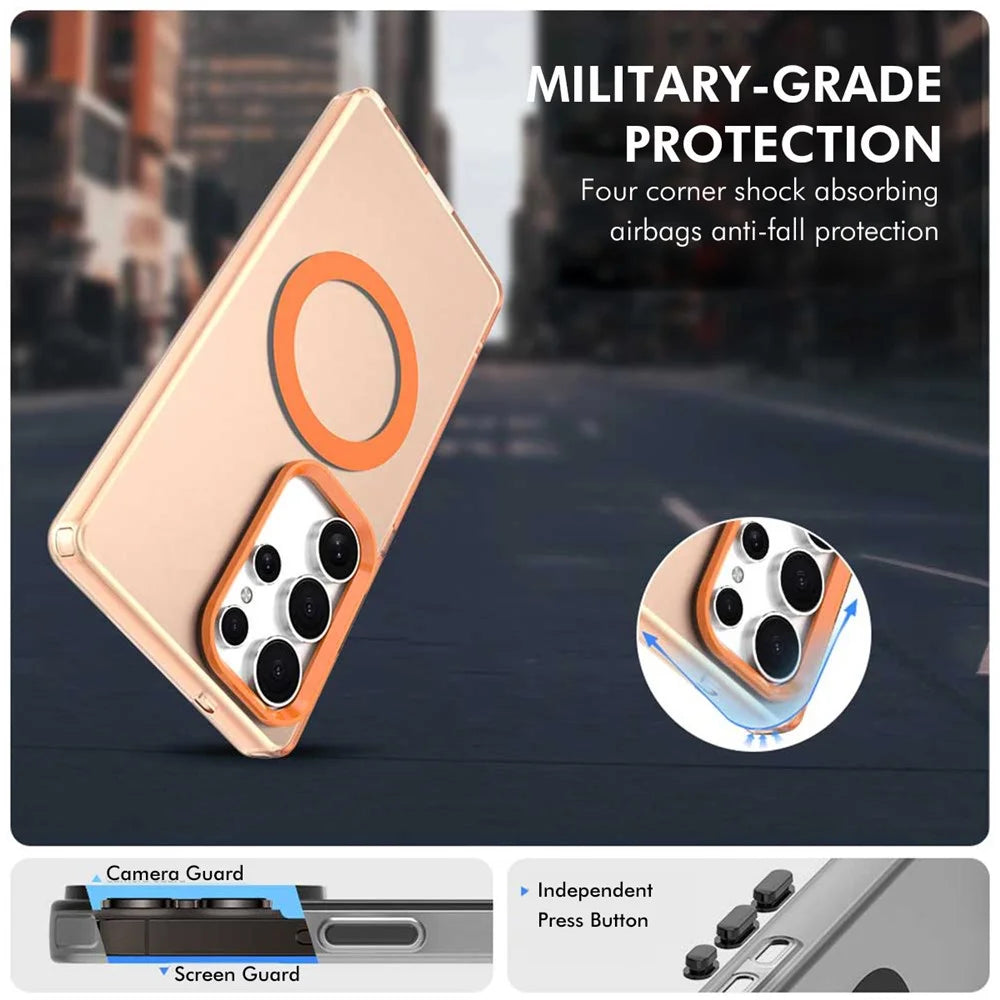 ENKAY HAT PRINCE For Samsung Galaxy S25 Ultra Magnetic Case PC Clear Phone Cover with 0.18mm High Aluminium-silicon Glass Film + Aluminium Alloy Camera Lens Protector - Orange - 5
